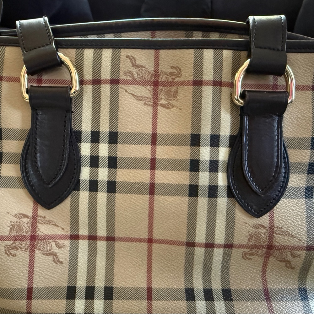 Burberry Haymarket Check Tote with Black Leather Handles - Picture 3 of 4